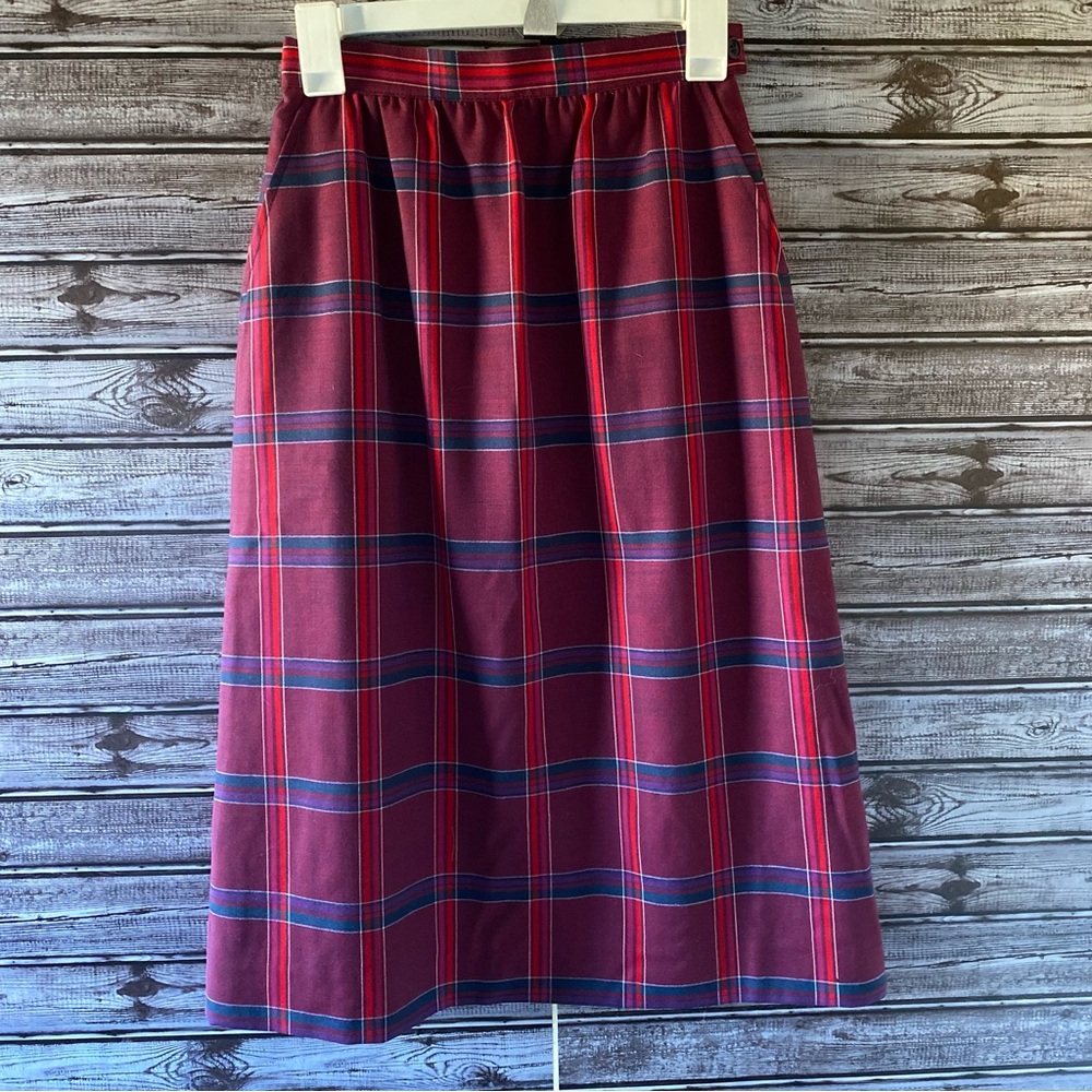 Classic Red Plaid Midi Skirt